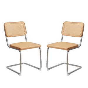 VYNXARIA Dining Chairs Set of 2, Velvet Rattan Side Accent Chairs with Chrome Legs, Modern Mid Century Breuer Designed Chairs - 1 of 4