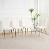 Modern white teddy wool dining chair, upholstered chair with fabric accent side chair with gold-plated metal legs for family furniture (set of 4) - 2 of 4