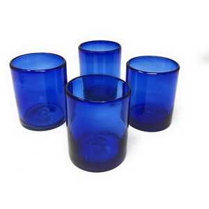 Dos Sueños Mexican Hand Blown Tumblers - Pure Cobalt Design - 10oz - Set of 4 - 1 of 3
