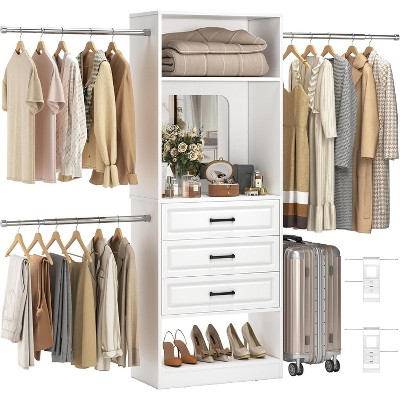 Aheaplus 8 FT Closet Organizer with Mirror, Closet System with Drawer and Extendable Hanging Rod