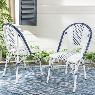 Zoya 18" Navy and White Wicker Side Chairs, Set of 2