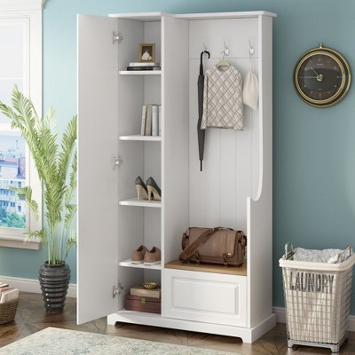 Hall Tree with Flip-Up Bench, Entryway Bench With Coat Rack, Freestanding Storage Bench for Mudroom Living Room Entryway