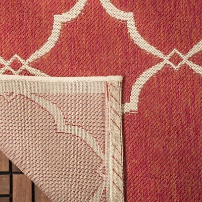 Red and Creme Geometric Synthetic Indoor/Outdoor Rug - 3' x 5'