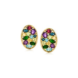 Ross-Simons 3.40 ct. t.w. Multi-Gemstone Oval Earrings With Lab-Grown Diamonds in 18kt Gold Over Sterling - 1 of 3