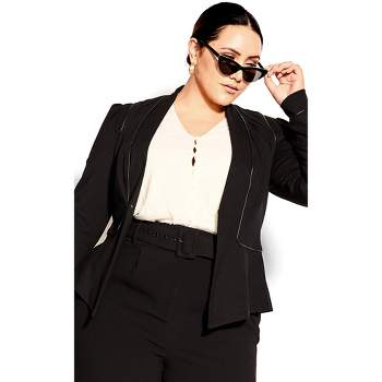 Women's Plus Size Piping Praise Jacket - black | CITY CHIC
