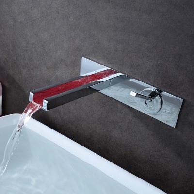Chrome Wall Mount LED Waterfall Bathroom Sink Faucet