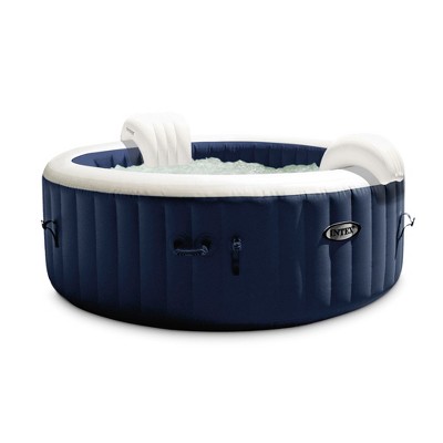 Intex 28431E PureSpa Plus 85" x 28" 6 Person Outdoor Portable Inflatable Round Hot Tub Spa with 170 Bubble Jets, Cover, LED Light, & Heater Pump, Navy