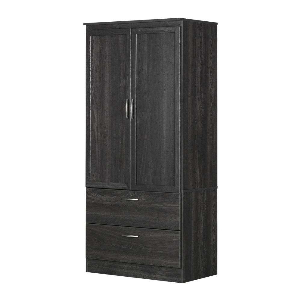 Acapella Wardrobe Armoire Gray - South Shore: Storage, Metal Rod, 2 Drawers, Nickel Handles