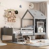 KWPZQEB Twin/Full Size Bed with House Design, Wood Floor Bed Frame w/ Bookcase & Guardrail, Blackboard & Window, Montessori Low Bed for Kids - 2 of 4