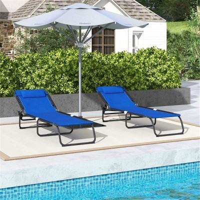CAVINAS 2PC Reclining Beach Chair with Mesh Fabric & Headrest Pillows,4-Position Portable Lounge Chair for Outdoor,Lawn,Backyard