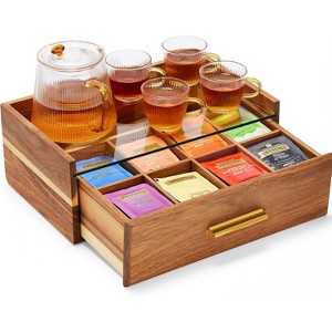 Acacia Wood Tea Organizer Box, 12 Compartments Tea Organizer for Tea Bags with Clear Glass Window for Countertop Kitchen Cabinet - 1 of 4