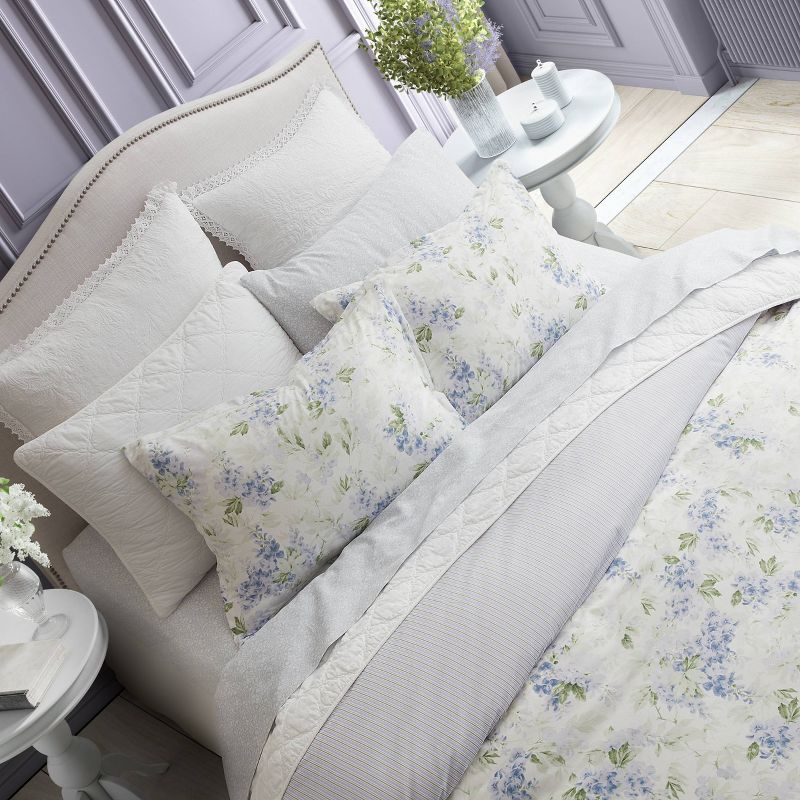 Laura Ashley 3pc Wisteria Full/Queen Microfleece Duvet Cover Set Gray, 3 of 10