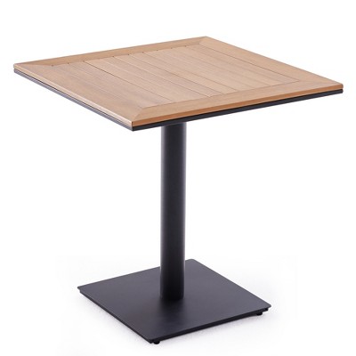 Maggift Patio Side Table, Patio Table Outdoor Dining Table Set, Wood Top Outdoor Furniture Square Table for Lawn, Poolside, Black, 27.6"*27.6"*29.1"