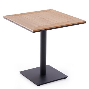 Syemin Patio Side Table, Patio Table Outdoor Dining Table Set, Wood Top Outdoor Furniture Square Table for Lawn, Poolside, Black, 27.6"*27.6"*29.1" - 1 of 4