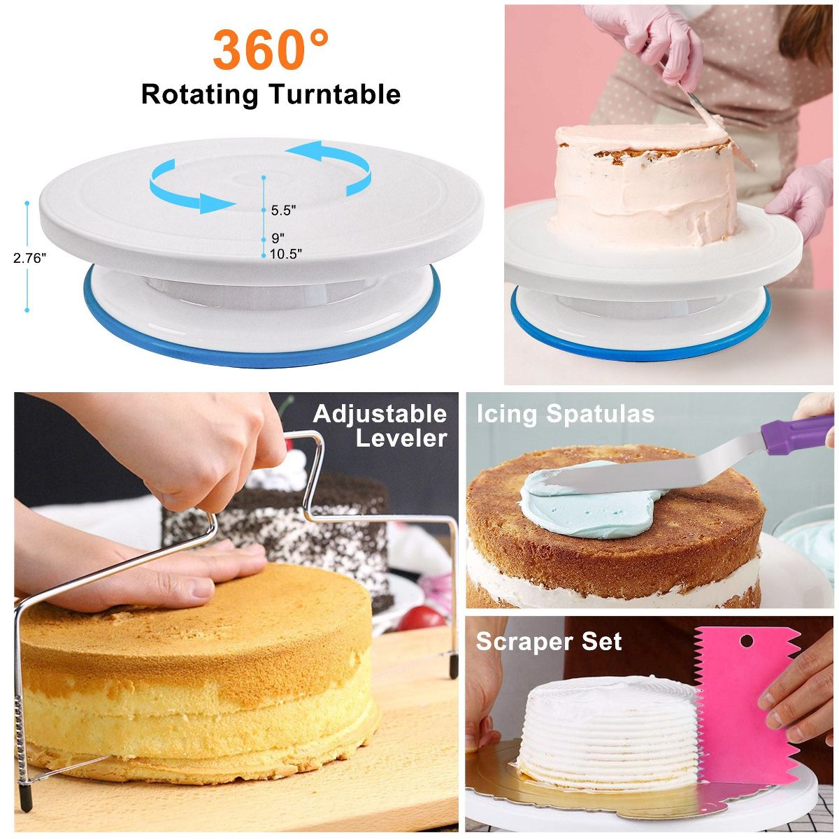 LotFancy Cake Decorating Kit, Cake Baking Supplies Set with Rotating Turntable, 3 Springform Pans - thumbnail 3