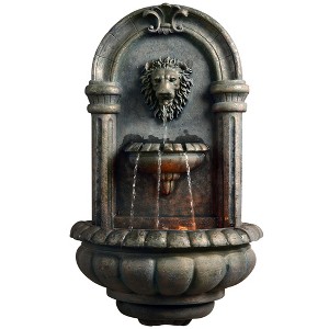 Teamson Home 32.1" Tiered Lion Head Stone LED Outdoor Water Fountain - 1 of 4