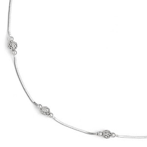 Black Bow Jewelry Sterling Silver 6mm Cage Bead Station And 1mm Box Anklet, 9-10 Inch - 1 of 4