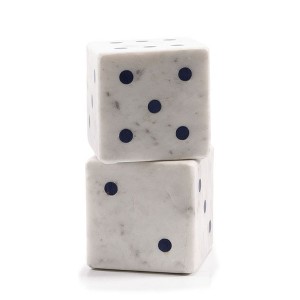HomeRoots Set of Two White Marble Hand Painted Dice Tabletop Sculpture - 1 of 4