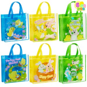 Joyfy Easter Bunny Gift Bags Large Goodie Reusable Tote Treat Bags with Handles for Easter Egg Hunt, Easter Party Favors Supplies 6 Pcs - 1 of 4