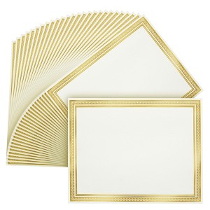 Juvale 50 Sheets Gold Foil Award Certificate Paper 8.5 x 11 for Printing - Blank Cardstock for Graduation Diploma (White) - 1 of 4