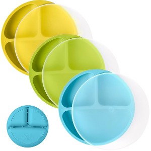 WeeSprout Baby Plates with Lids, Food Grade Silicone Divided Plates for Kids - 3 Pack - 1 of 4