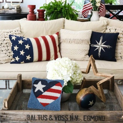 Patriotic American Flag Hooked Square Throw Pillow