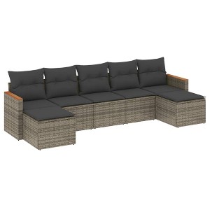 vidaXL Garden Sofa Set Grey PE Rattan, Powder-Coated Steel, Polyester - 1 of 4