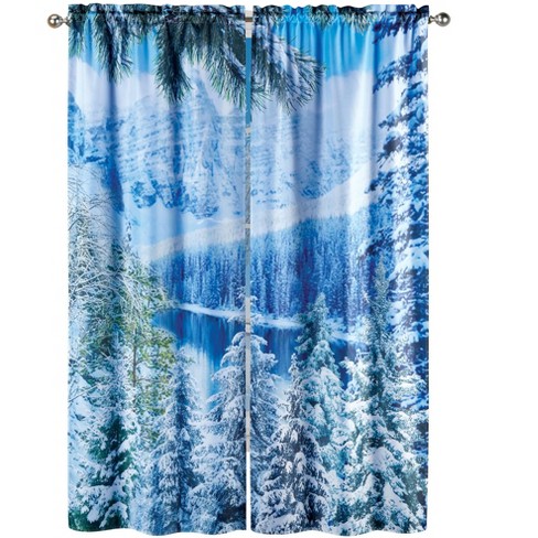 Collections Etc Winter Landscape Scenic Drapes With Rod Pocket Top 35 ...