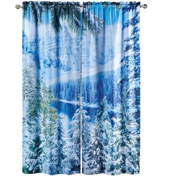 Collections Etc Winter Landscape Scenic Drapes with Rod Pocket Top 35" WIDE
