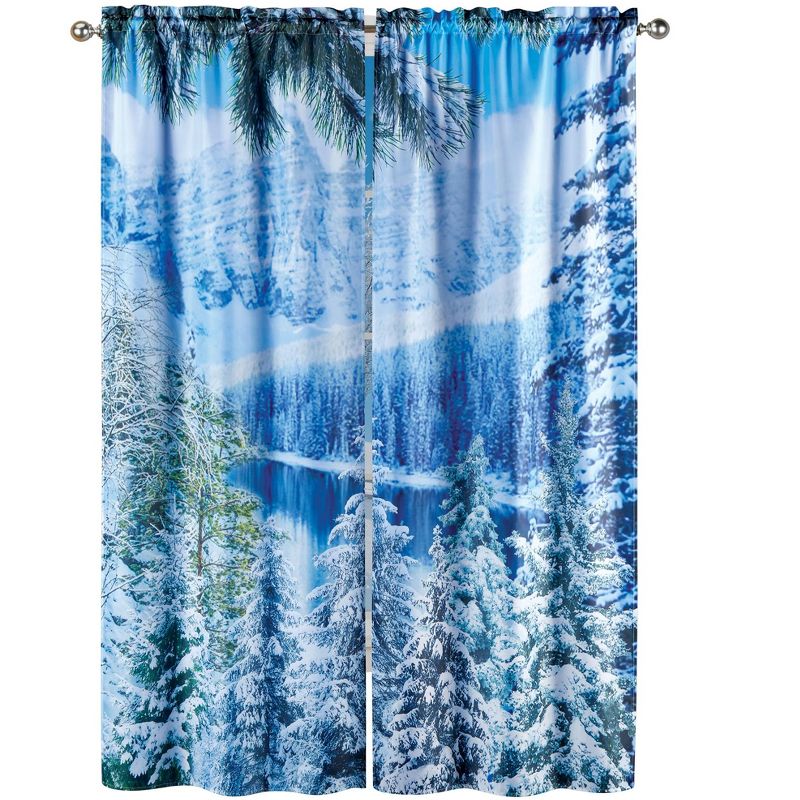Collections Etc Winter Landscape Scenic Drapes with Rod Pocket Top 35" WIDE, 1 of 3
