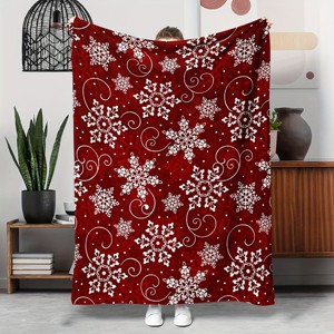 Lomsoe Red & White Snowflake Flannel Blanket - Soft Flannel All-Season Bedspread/Throw - Cozy Bedding for Christmas, New Year's. - 1 of 3