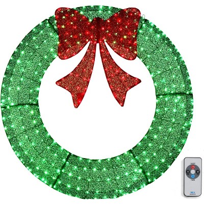 VINGLI 48 Inch Inch Pre-lit Large Christmas Wreath, Outdoor Christmas Wreath with 315 LED Lights, Timer Remote Control, Plug-in, Green