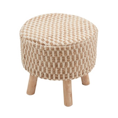 Saro Lifestyle Artisanal Jute and Cotton Woven Stool, Beige, 16"x16"x16"