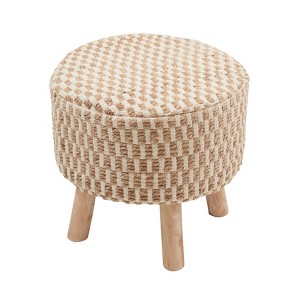 Saro Lifestyle Artisanal Jute and Cotton Woven Stool, Beige, 16"x16"x16" - 1 of 2