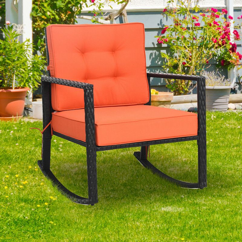 Costway 2PCS Outdoor Wicker Rocking Chair Patio Lawn Rattan Single Chair Glider w/ Cushion, 4 of 10