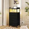 Furnulem Tall Nightstand with Charging Station and Drawers, Bedside Table with 4/5 Fabric Drawers, LED Lights and 2 Storage Shelves - 2 of 4