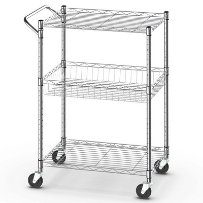 Costway 3-tier Metal Utility Cart 400 Lbs Storage Service Trolley Tool  Storage Red : Target