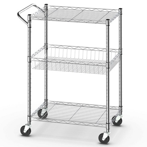 3-Tier White Kitchen Cart Rolling Storage Utility Cart Heavy Duty Craft Cart with Wheels and Handle