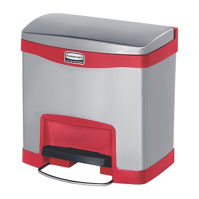 Rubbermaid 1901983 Slim Jim Stainless Steel Front Step-On Wastebasket, 4 Gallon Capacity and Quiet-Close Lid, Red Accents