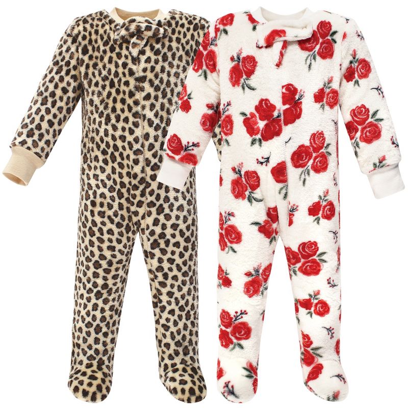 Hudson Baby Infant Girl Plush Sleep and Play, Red Rose Leopard, 1 of 5
