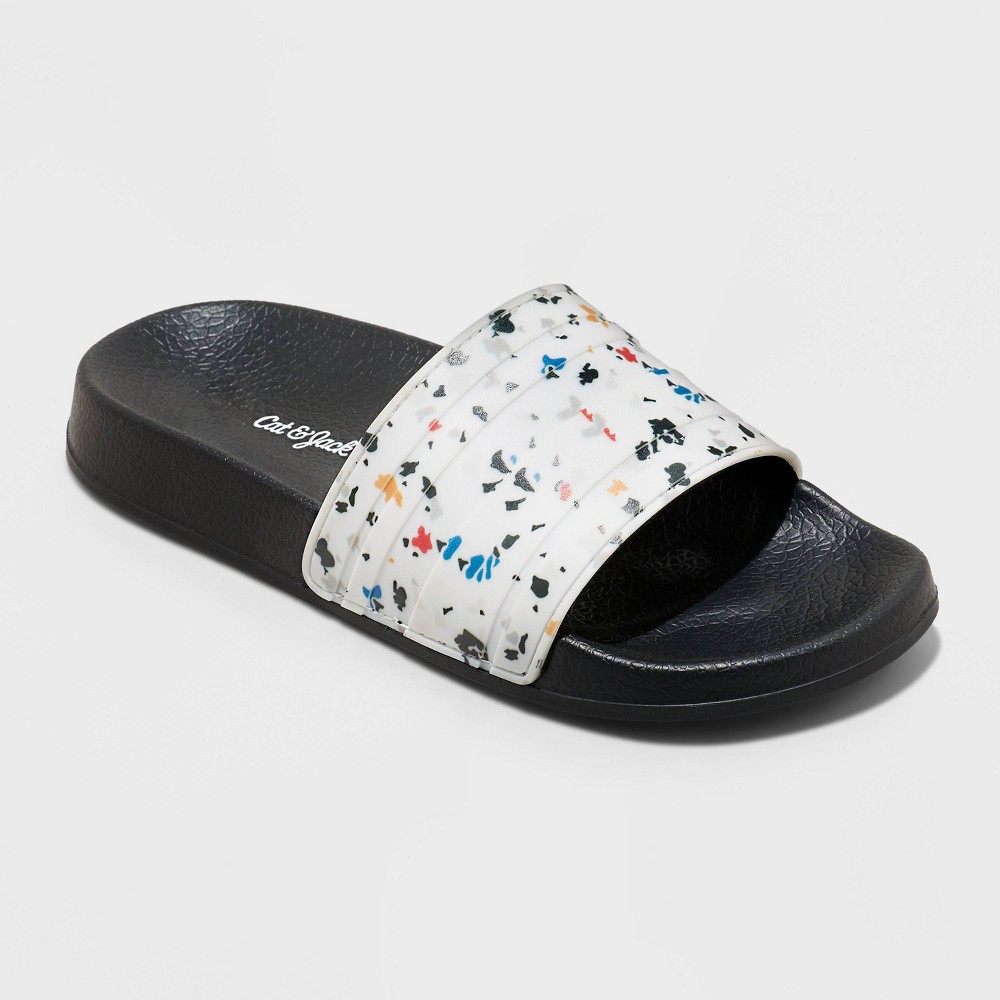 Kids' Nikko Slip-On Slide Sandals - Cat & Jack™ Black/White XL 6