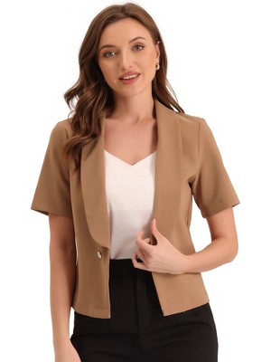 Allegra K Women's Regular Fit Shawl Collar Open Front Short Sleeve Work Office Suit Blazer