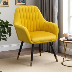 Velvet Contemporary Barrel-Back Accent Chair with Deep Tuck-Pleating and Beech Wood Legs - 1 of 4