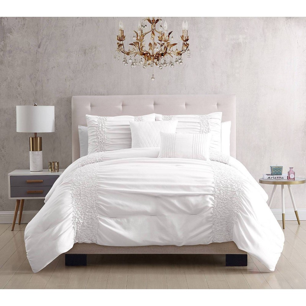 Twin 4pc Allison Comforter Set White - Riverbrook Home: Polyester Bedding, Includes Decorative Pillows & Sham