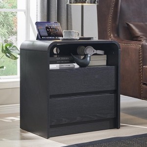Mastgoal 25" Nightstand with Charging Station, Curved Profile Design Wood Bedside Table, 2 Drawers - 1 of 4
