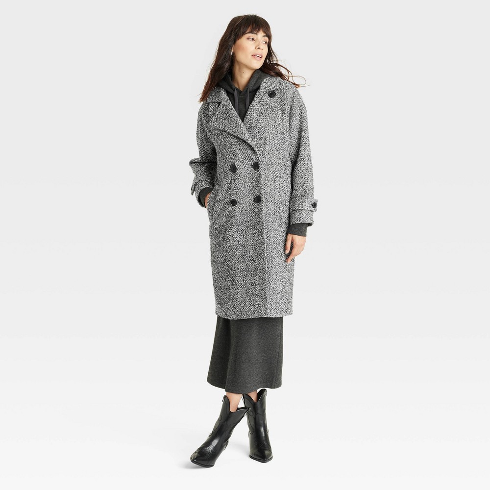 Women's Double Breasted Cocoon Overcoat - Universal Thread Black XL