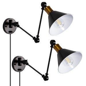 DORESshop 11 in 1-Light Black Plug-In or Hardwired Industrial Adjustable Swing Arm Wall Sconce for Bedroom Living Room (Set of 2) - 1 of 4