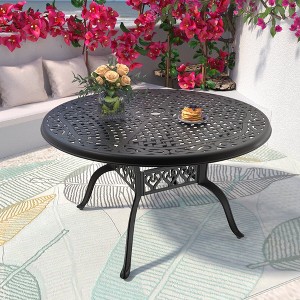 48" Round Black Aluminum Outdoor Bistro Table with Umbrella Hole, Water-Resistant for Patio or Garden - 1 of 4