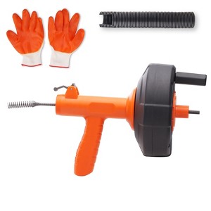 VEVOR Drain Auger 25Ft, Plumbing Snake Auto Feed, Plumbers Snake with Drill Attachment, Pipe Snake Drain Clog Remover, Orange&Black - 1 of 4