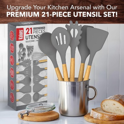 Kaluns Kitchen Utensils Set, 21 Piece Wood and Silicone, Cooking Utensils, Dishwasher Safe and Heat Resistant Kitchen Tools, Gray — фото 7